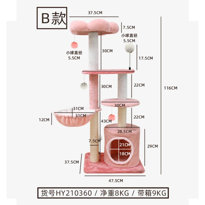 Cat Climbing Frame Cherry Blossom Powder Cat Tree Nest Grinding Claw Jumping Platform Toy Scratching Pole Cat Tower