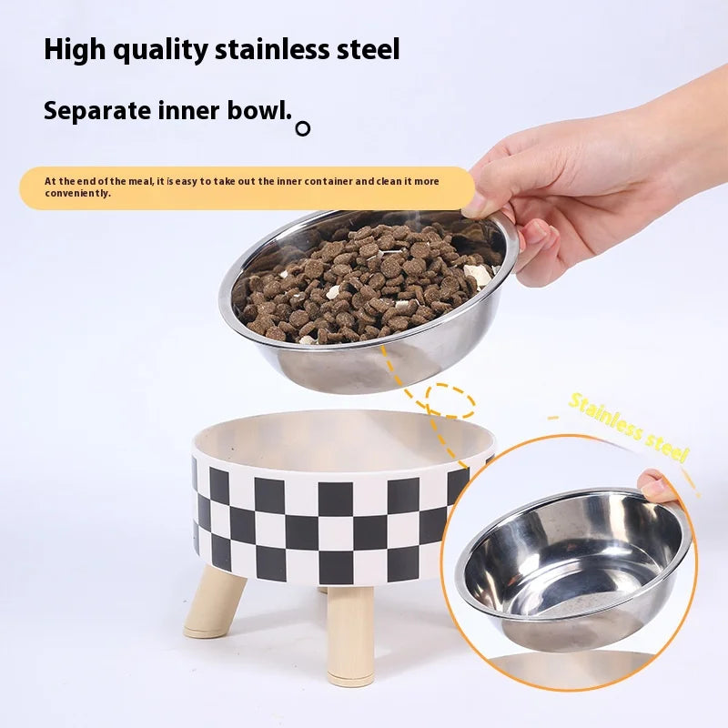 Pet cat and dog bowl polka-dot plaid stainless steel anti-slip easy to clean indoor and outdoor