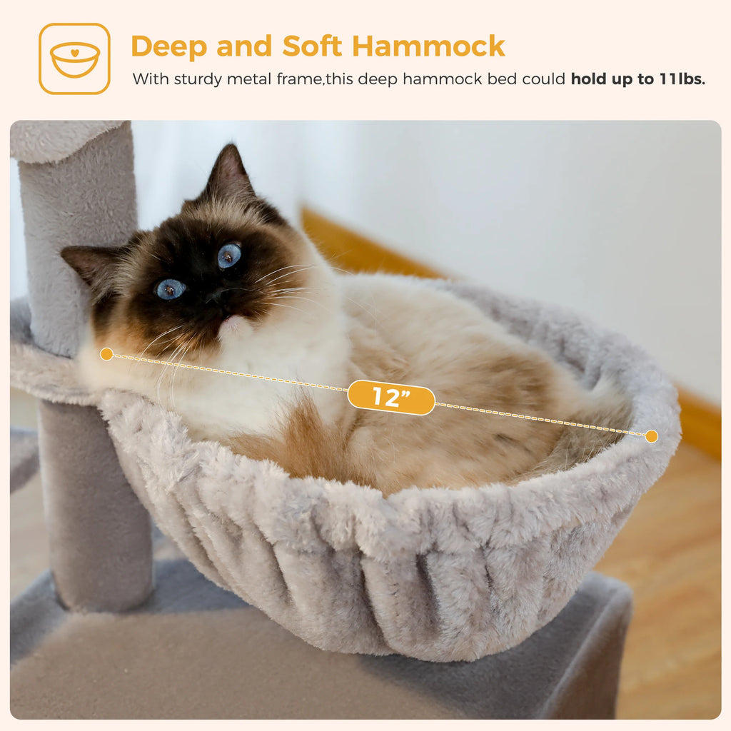 2 in 1 Cat Tree with Sisal Scratching Posts Cozy Condo Soft Hammock Removable Tope Perch Small Cat Tower for Indoor Cat Toys