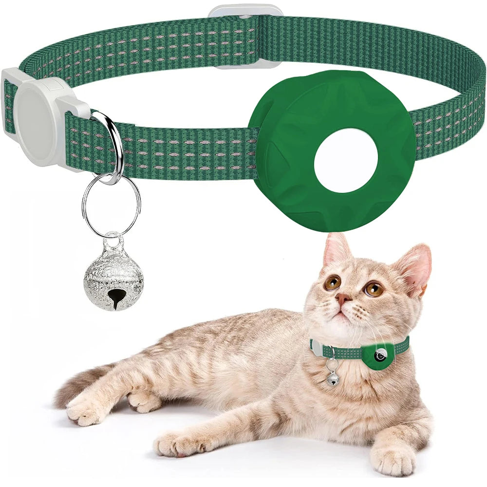 for Apple AirTag Cat Collar,Air Tag Pet Collar with airtag Holder and Bell Reflective GPS Kitten Collar for Girl Boy Cats gatos