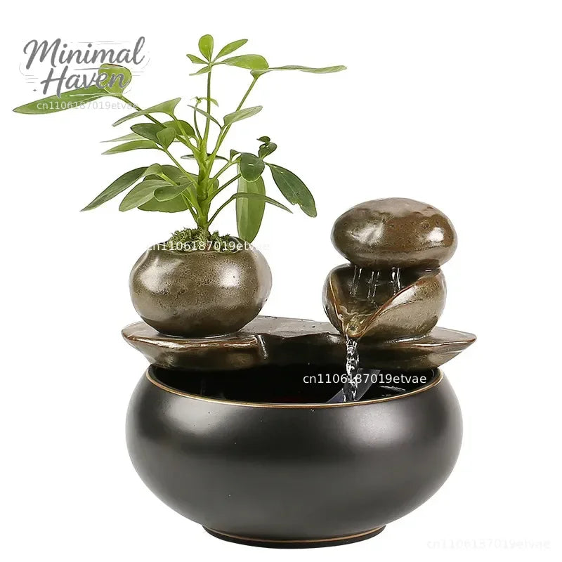 Minimalist Ceramic Waterflow Ornament Zen Chinese Style Office Desk Study Room Decorations Small Tabletop Fountain for Home