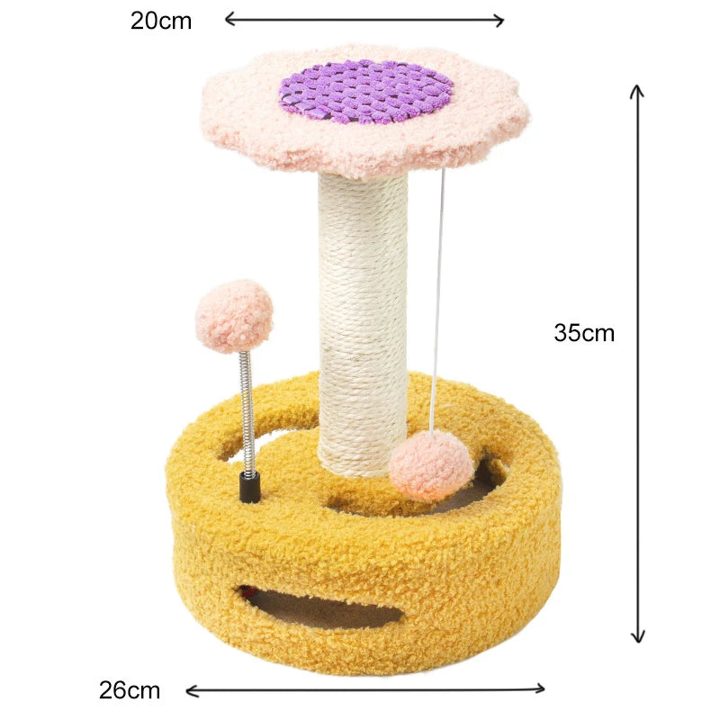 Sunflower Sisal Cat Tree Small Cat Scratching Post With Interactive Balls Cat Jumping Platform & Scratcher For Kittens