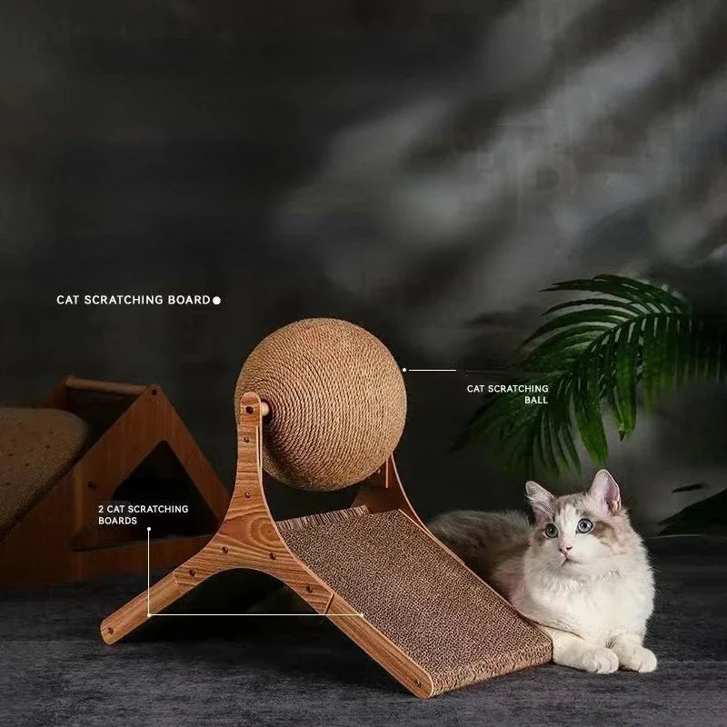 Cat Toys Scratching Board Wooden Cats Climbing Frame Vertical Scratch Resistant Cat Toy Rotating Sisal Rope Pet Cats Furnitures