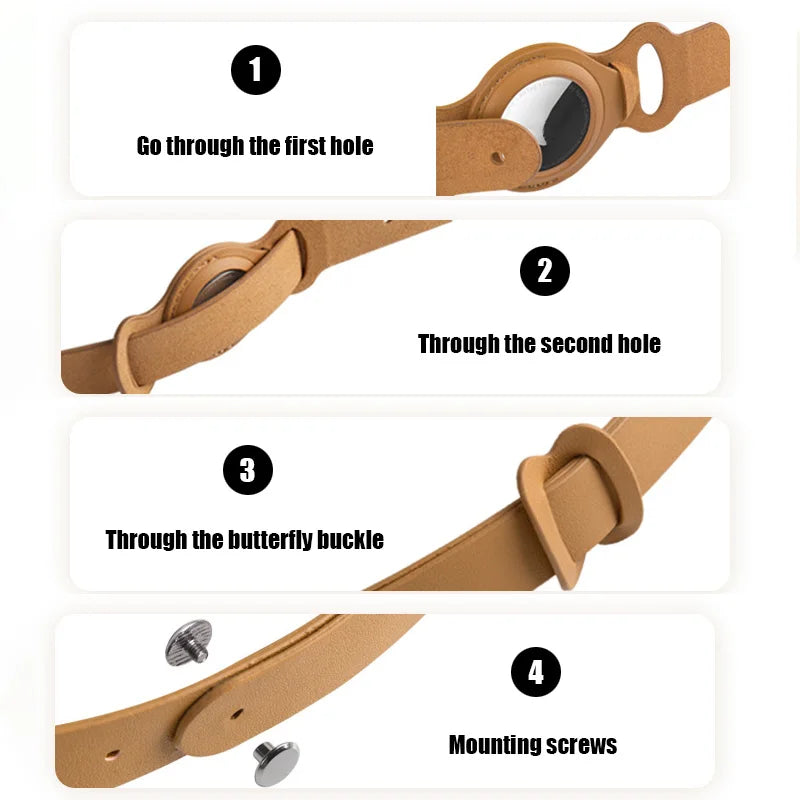 High-quality PU Leather Pet Collar With Airtag Holder, 3 Sizes Adjustable Pet Collar Perfect For Cat/Puppy/ Medium Large Dog