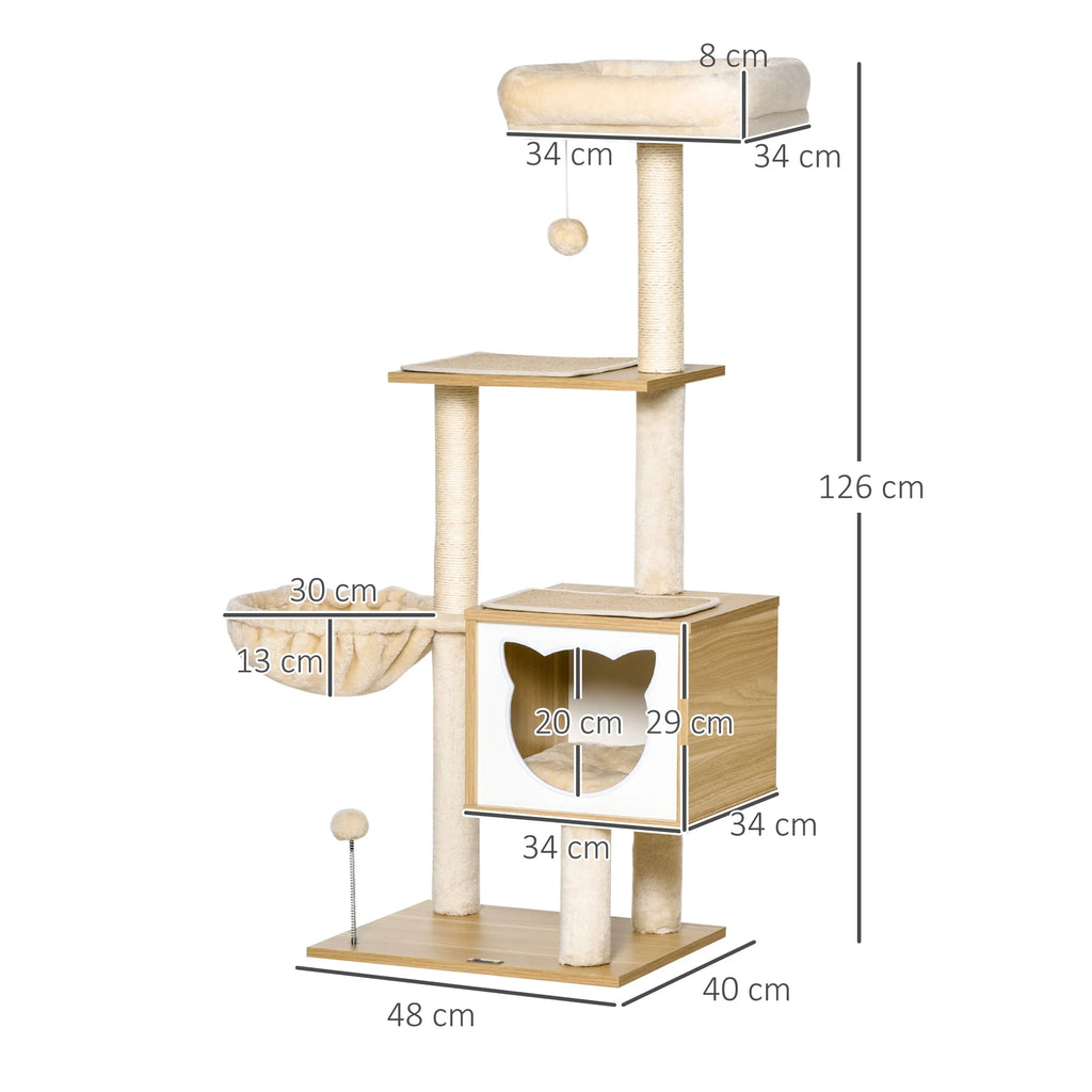 Pawhut Cat Scratching Tree with Platform Height 126 cm Hammock Shed