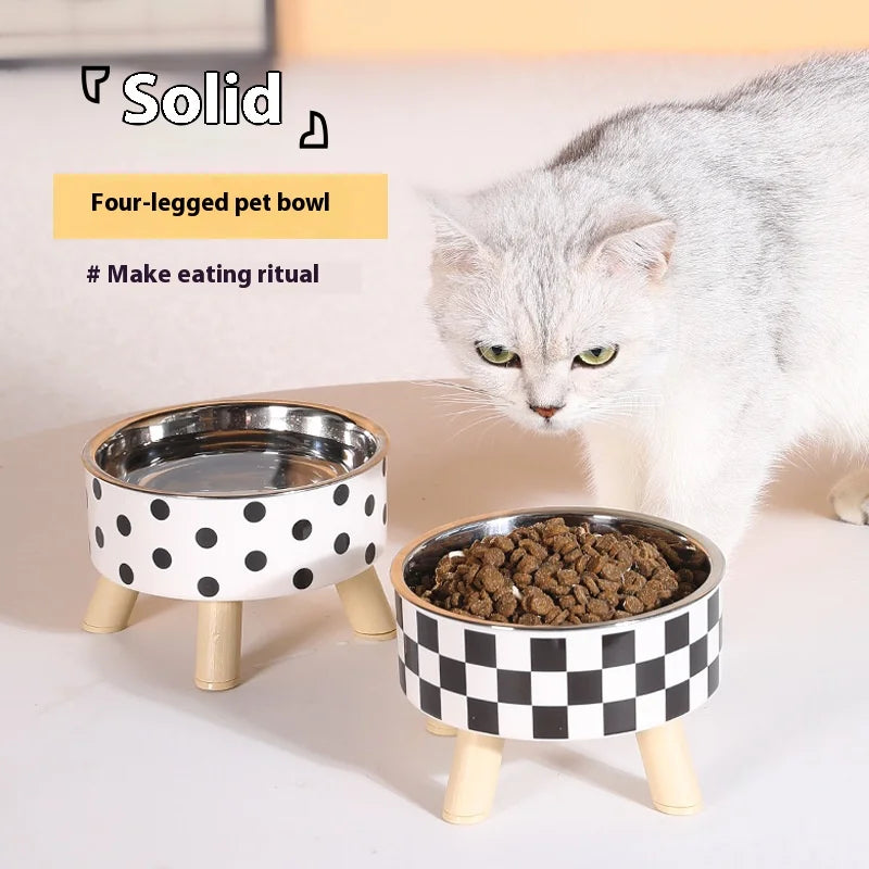 Pet cat and dog bowl polka-dot plaid stainless steel anti-slip easy to clean indoor and outdoor