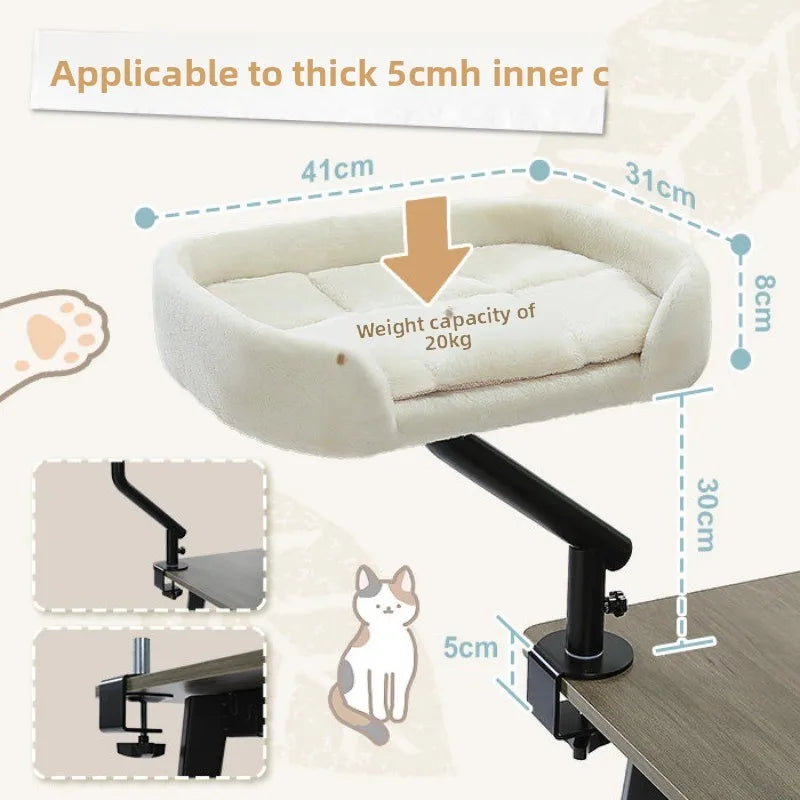 Adjustable Desktop Cats Shelf Rotating Plush Cat Bed Space-Saving Cat Hammock for Desk Multi-Functional Pet Climbing Bed