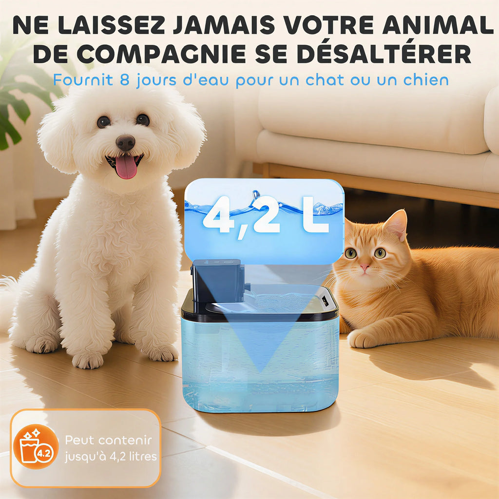 PawHut 4.2L Stainless Steel thread Automatic cat Water Fountain with Ultra-silent pump, LED indicator, 4000 m battery