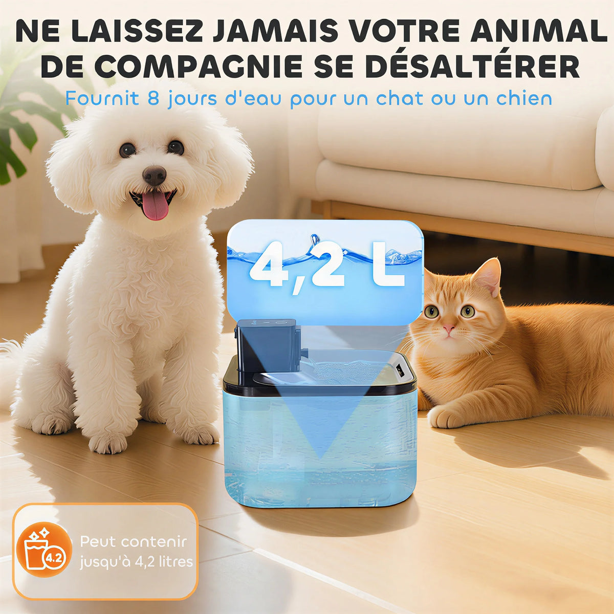 PawHut 4.2L Stainless Steel thread Automatic cat Water Fountain with Ultra-silent pump, LED indicator, 4000 m battery