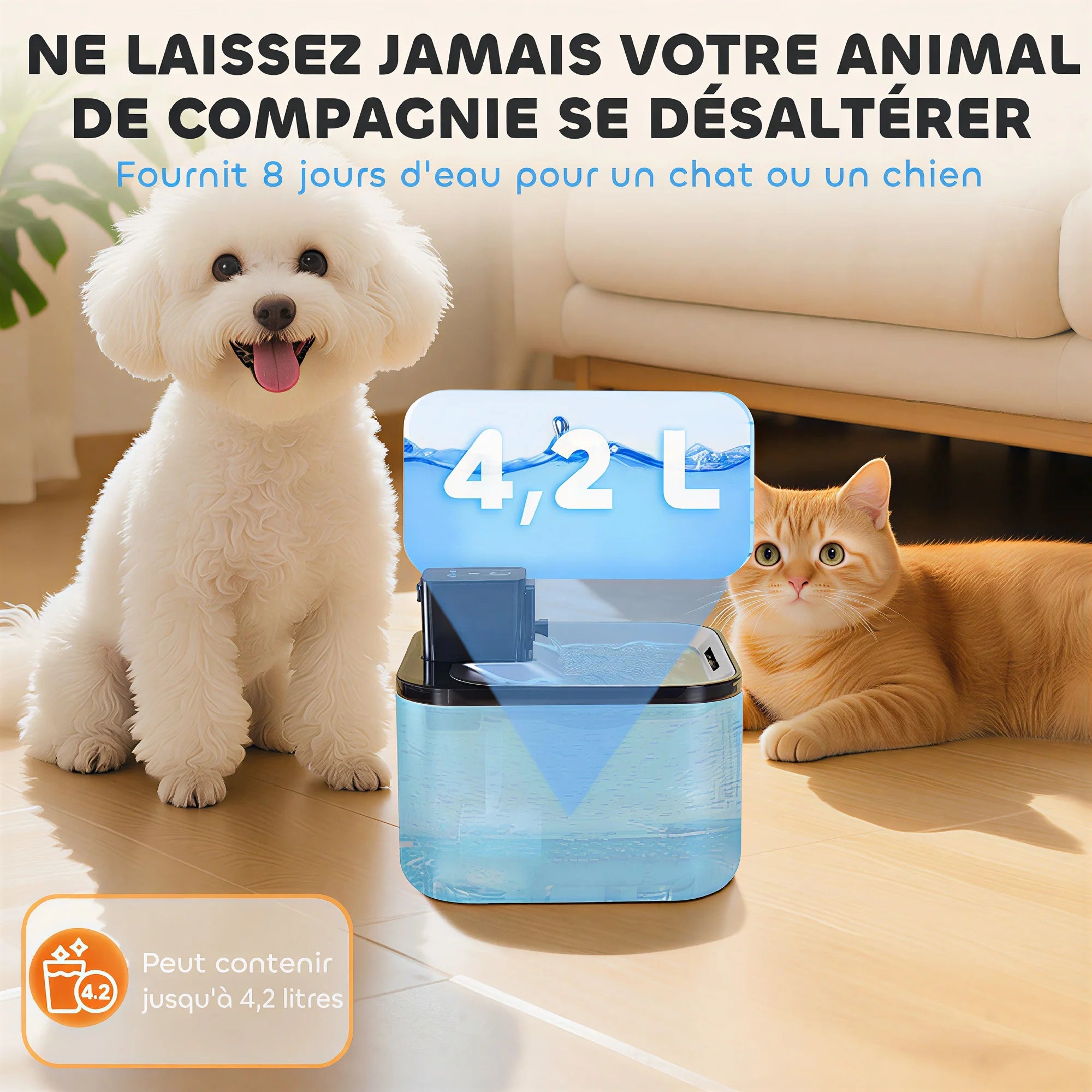 PawHut 4.2L Stainless Steel thread Automatic cat Water Fountain with Ultra-silent pump, LED indicator, 4000 m battery