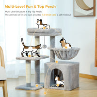 2 in 1 Cat Tree with Sisal Scratching Posts Cozy Condo Soft Hammock Removable Tope Perch Small Cat Tower for Indoor Cat Toys