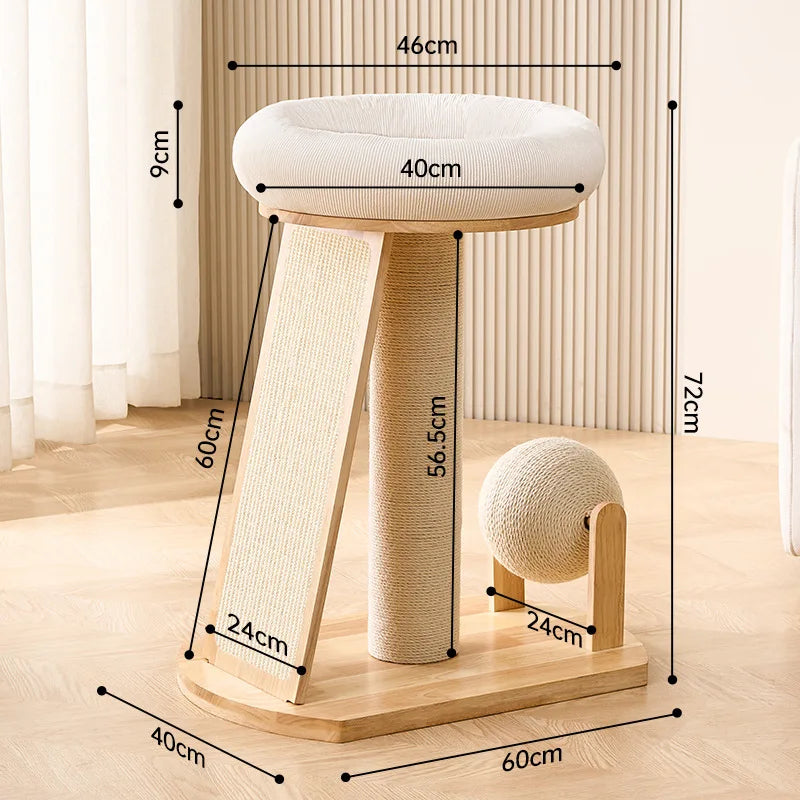 Compact Solid Wood Cat Tower with Scratching Post And Perch Cozy Space Saving Cat House for Home