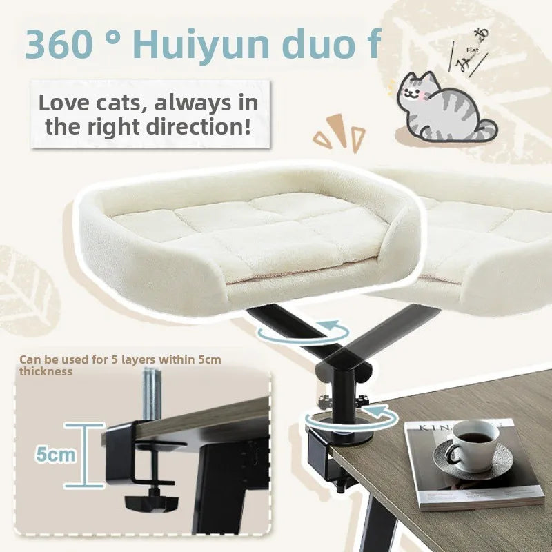 Adjustable Desktop Cats Shelf Rotating Plush Cat Bed Space-Saving Cat Hammock for Desk Multi-Functional Pet Climbing Bed