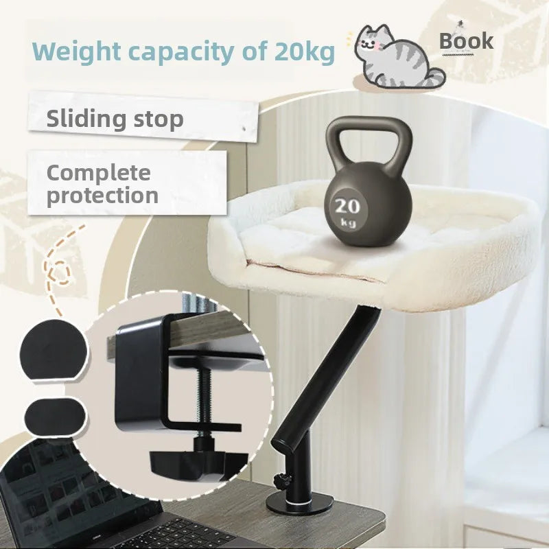 Adjustable Desktop Cats Shelf Rotating Plush Cat Bed Space-Saving Cat Hammock for Desk Multi-Functional Pet Climbing Bed