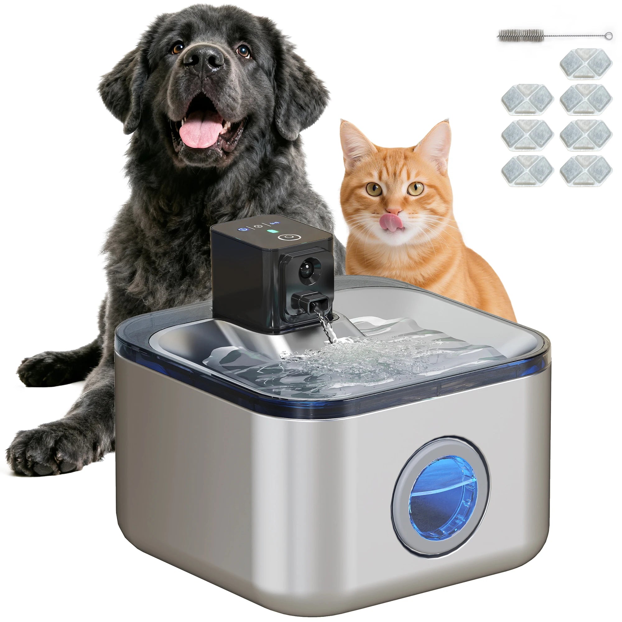 PawHut 4.2L Stainless Steel thread Automatic cat Water Fountain with Ultra-silent pump, LED indicator, 4000 m battery
