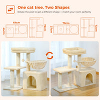 2 in 1 Cat Tree with Sisal Scratching Posts Cozy Condo Soft Hammock Removable Tope Perch Small Cat Tower for Indoor Cat Toys