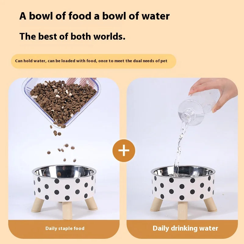 Pet cat and dog bowl polka-dot plaid stainless steel anti-slip easy to clean indoor and outdoor