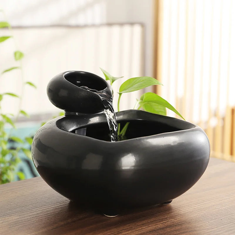 Tabletop Ceramic Fountain Feng Shui Water Feature Meditation Calming Waterfall Hydroponic Vase Fish Tank Office Home Decor