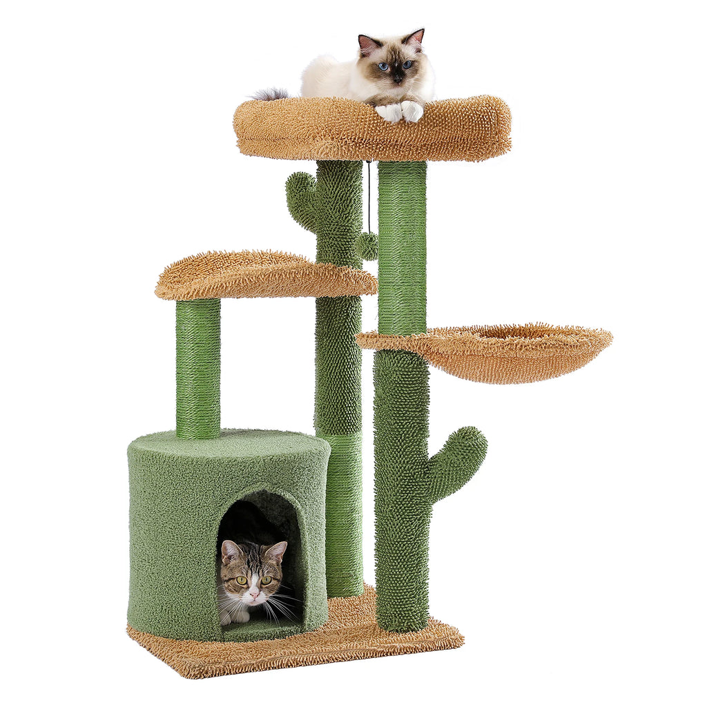Cactus Cat Tree Cat Tower with Basket Lounger,Spacious Condo, Top Perches, Natural Sisal Scratching Post, Cat furniture,Cat Toys
