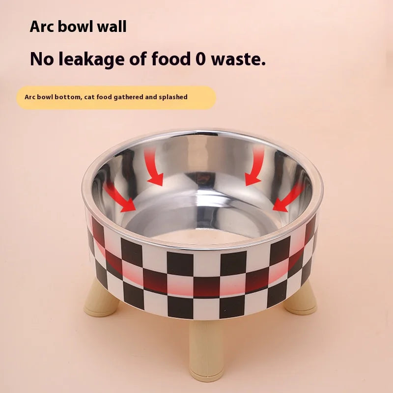 Pet cat and dog bowl polka-dot plaid stainless steel anti-slip easy to clean indoor and outdoor