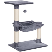 Pawhut Cat Scratching Tree Cat Tower 50X36X70 cm Activity Center with Hammock Platform Gray Sisal Posts