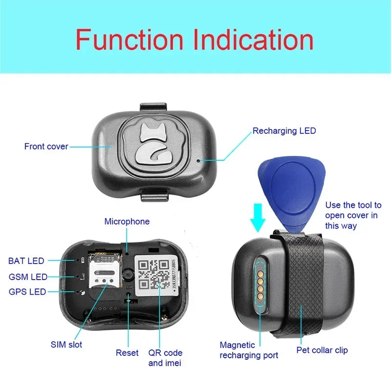 Smart Mini Gps Tracker for Dogs Waterproof Anti-Lost Gps for Cats Pet Alarm Two-way Call Tracking Locator Collar Dog Accessories